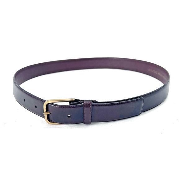Canterbury Brown Italian Glazed Leather Belt Brass Buckle Mens Size 32 - Picture 1 of 7